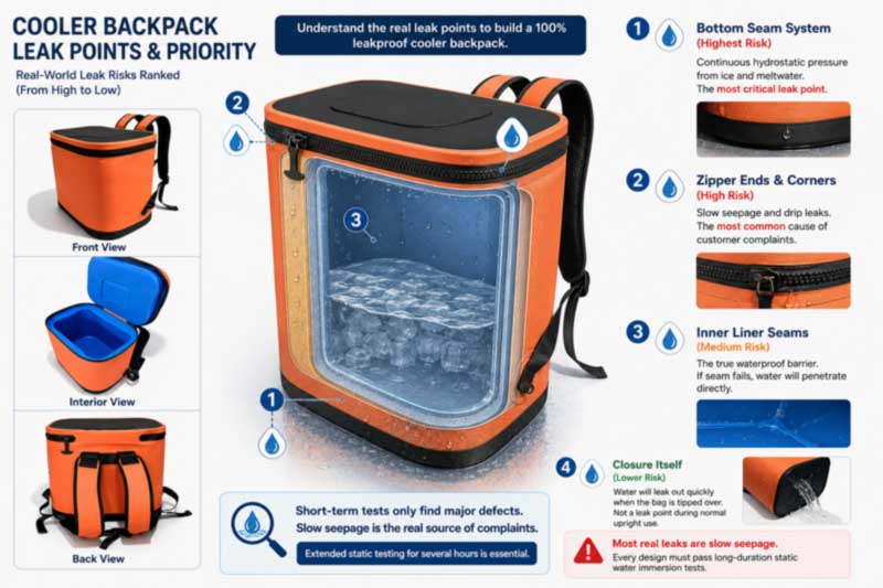 Mochila refrigeradora a prueba de fugas Fabricante: Costuras soldadas o cosidas